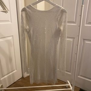 White Rhinestone Mesh Mini Dress
